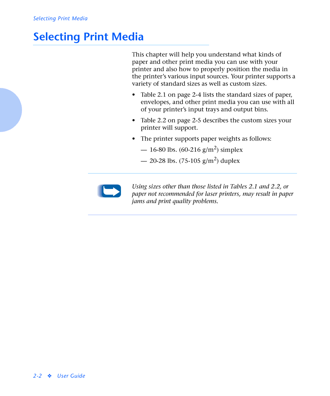 Xerox N2125 manual Selecting Print Media 