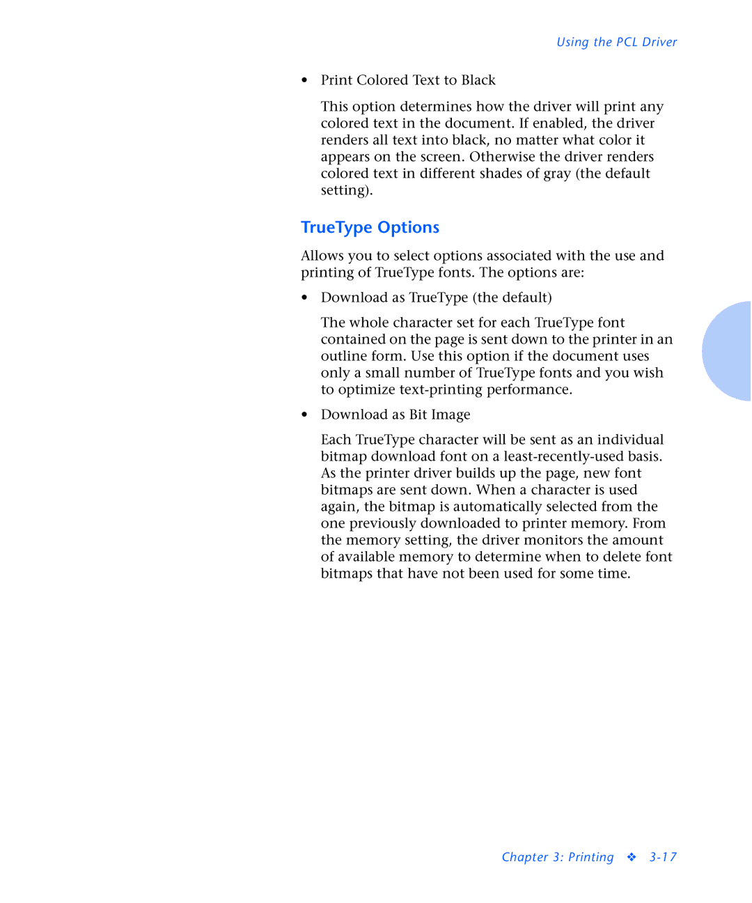 Xerox N2125 manual TrueType Options 