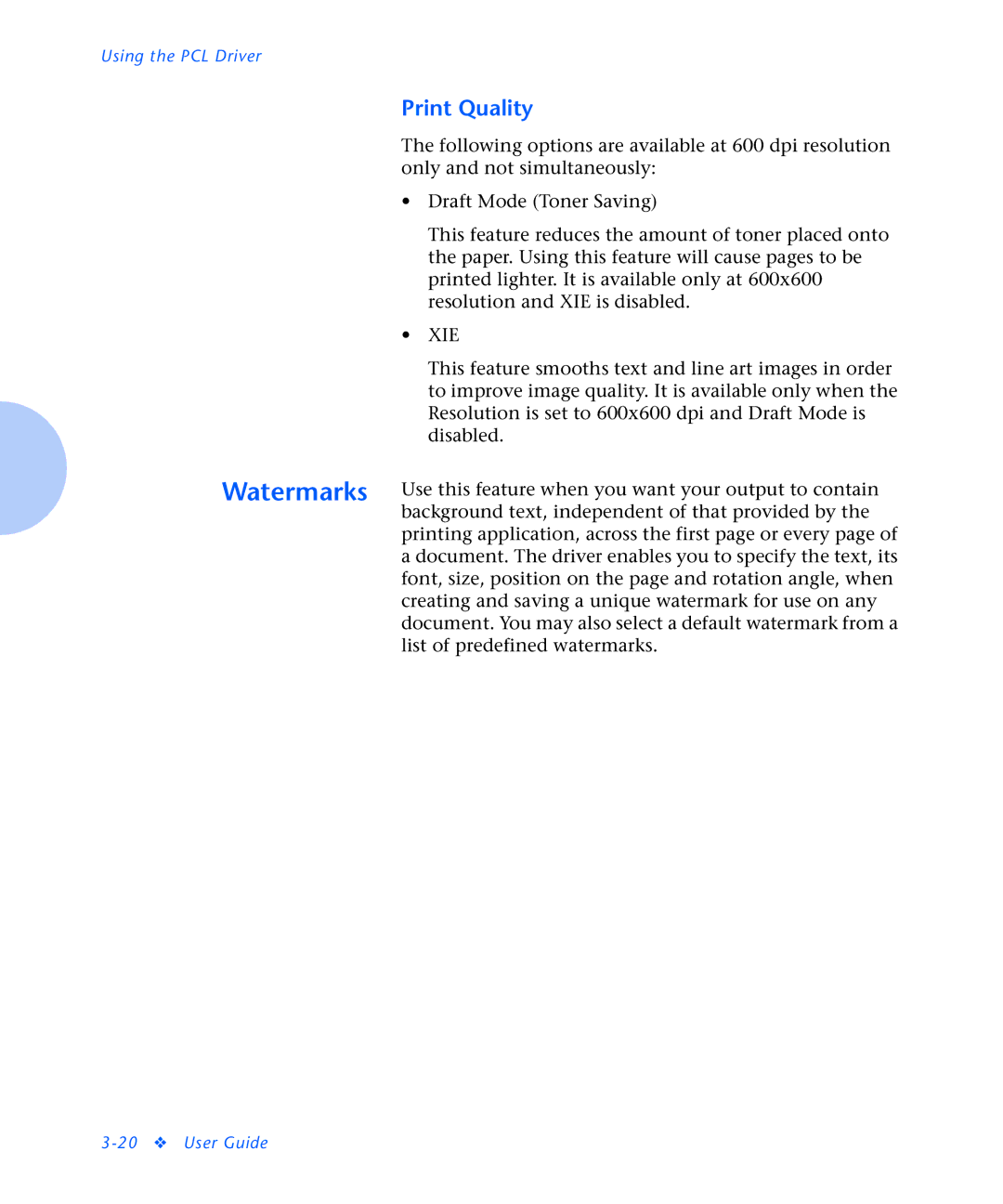 Xerox N2125 manual Watermarks, Print Quality 