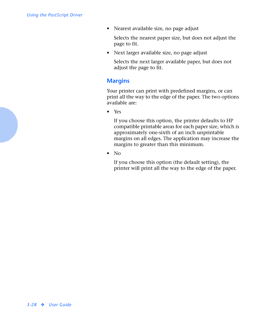 Xerox N2125 manual Margins 