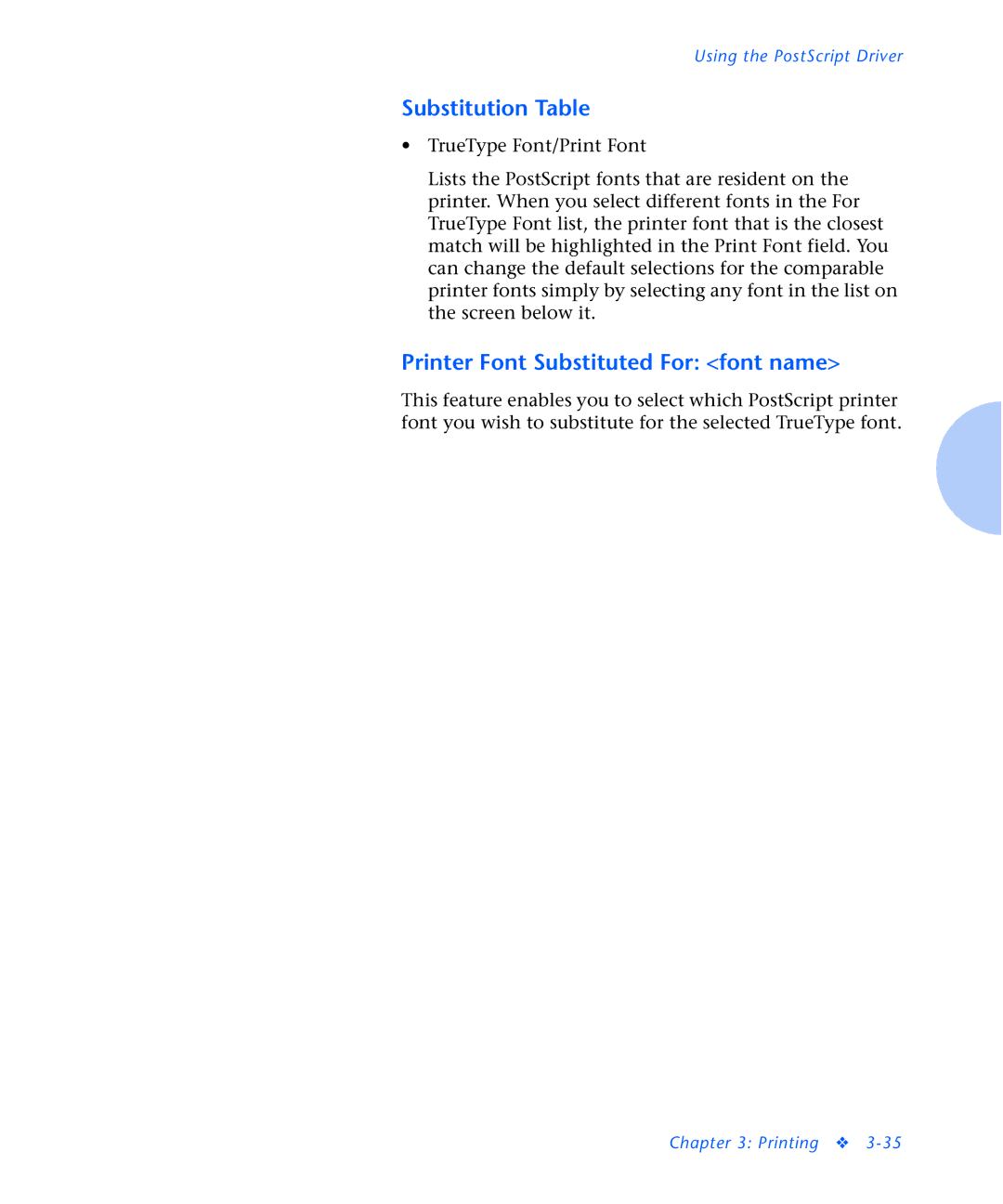 Xerox N2125 manual Substitution Table, Printer Font Substituted For font name 