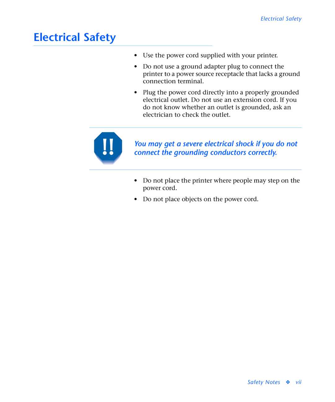 Xerox N2125 manual Electrical Safety 