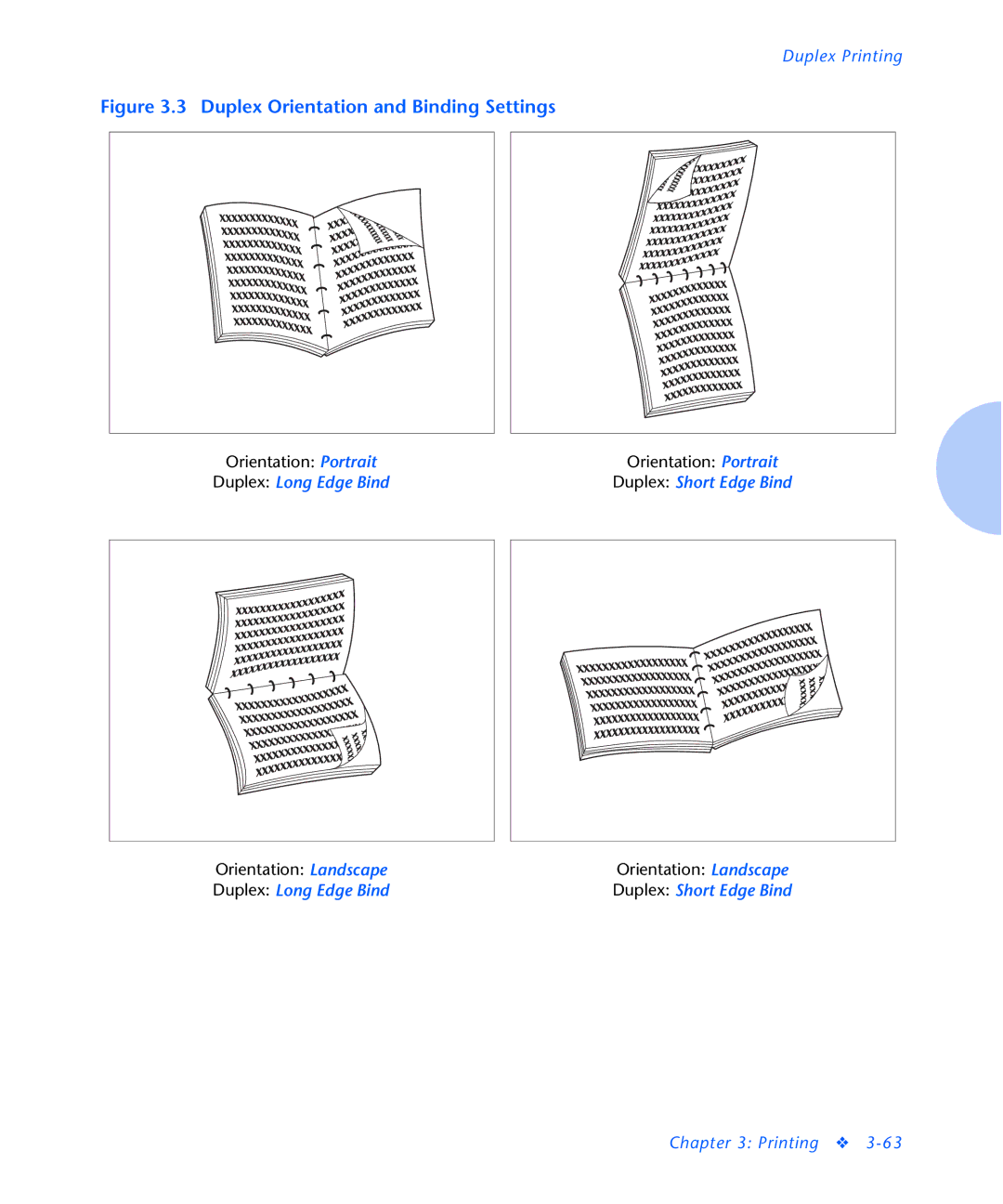 Xerox N2125 manual Duplex Orientation and Binding Settings 