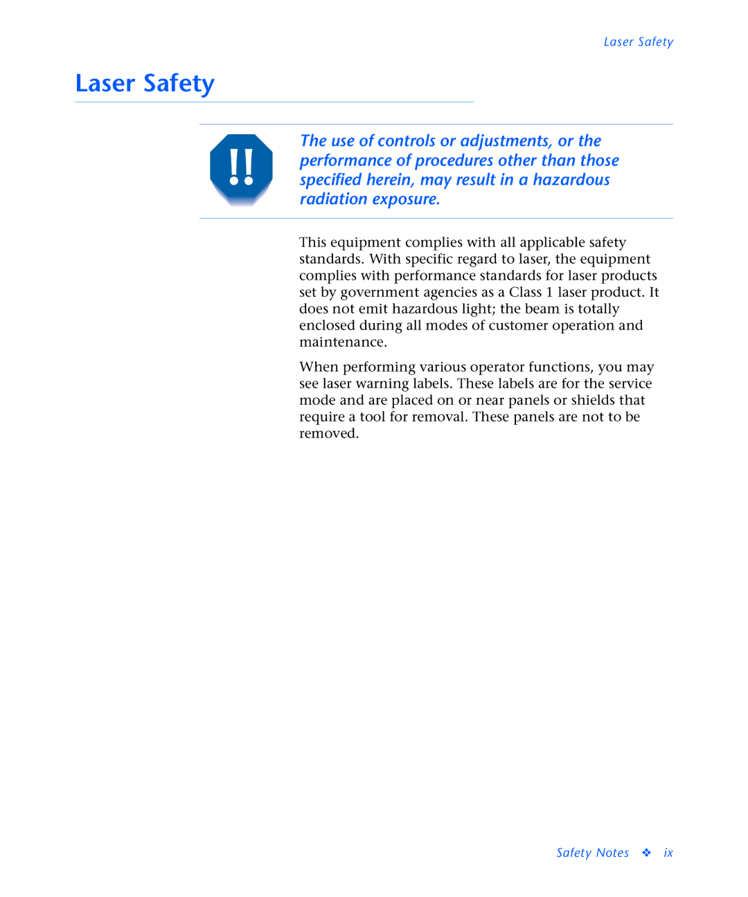 Xerox N2125 manual Laser Safety 