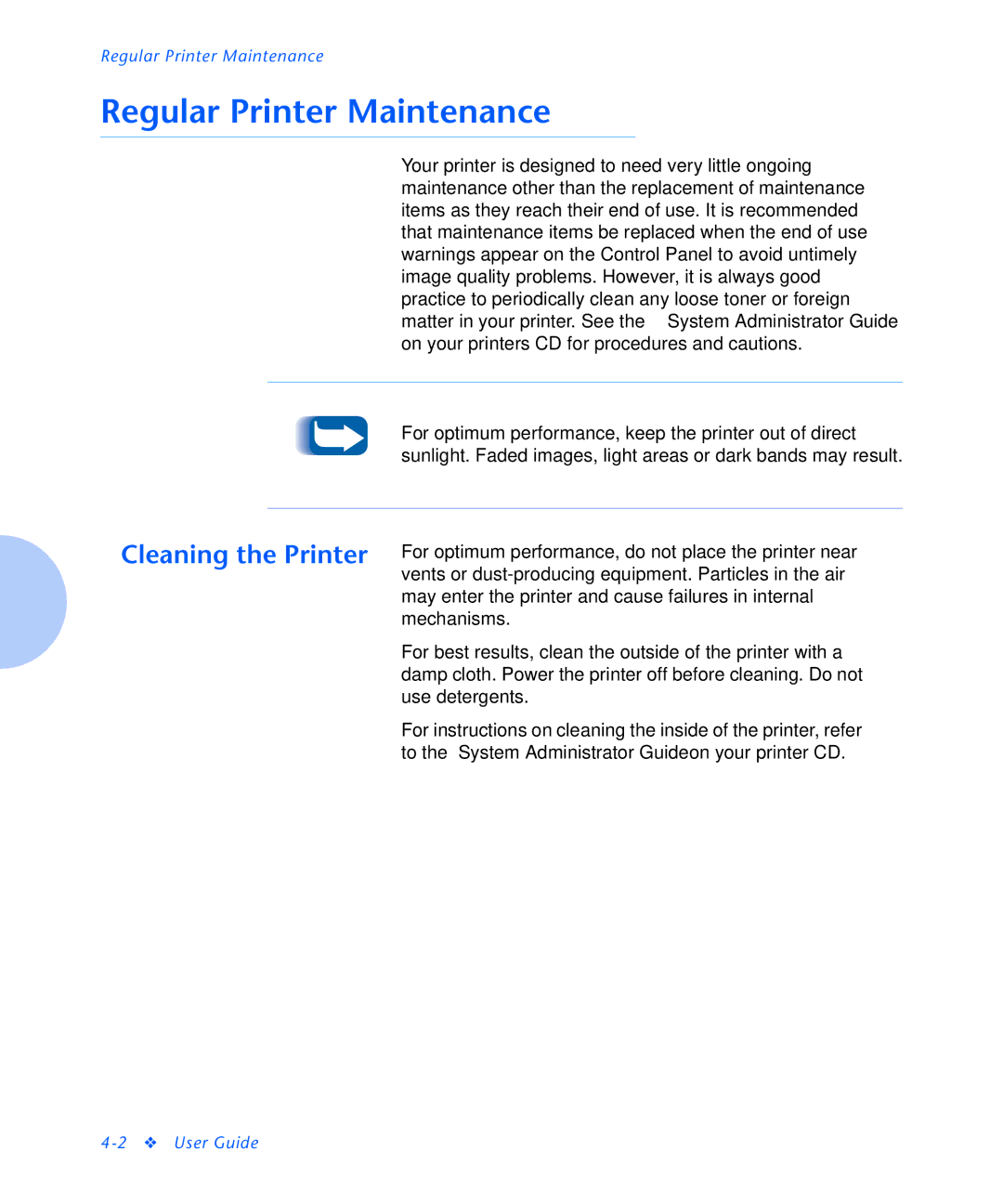 Xerox N2125 manual Regular Printer Maintenance 