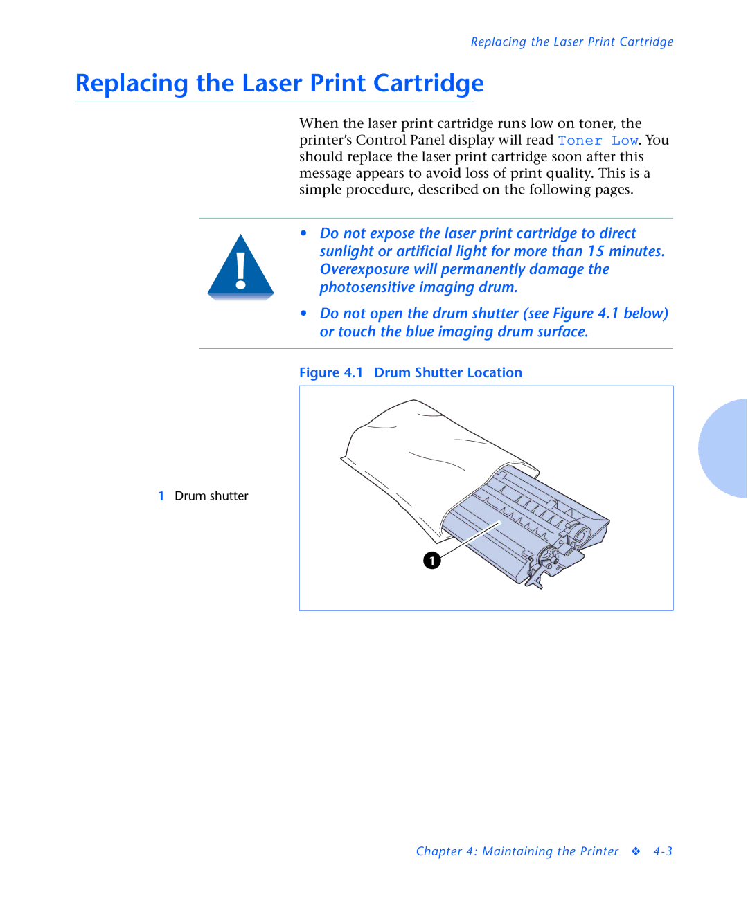 Xerox N2125 manual Replacing the Laser Print Cartridge, Drum Shutter Location 