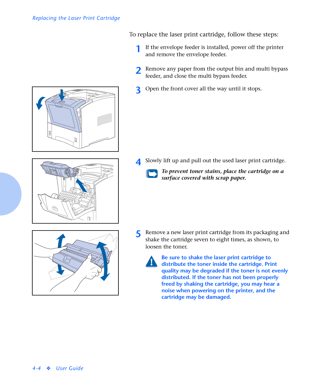 Xerox N2125 manual To replace the laser print cartridge, follow these steps 