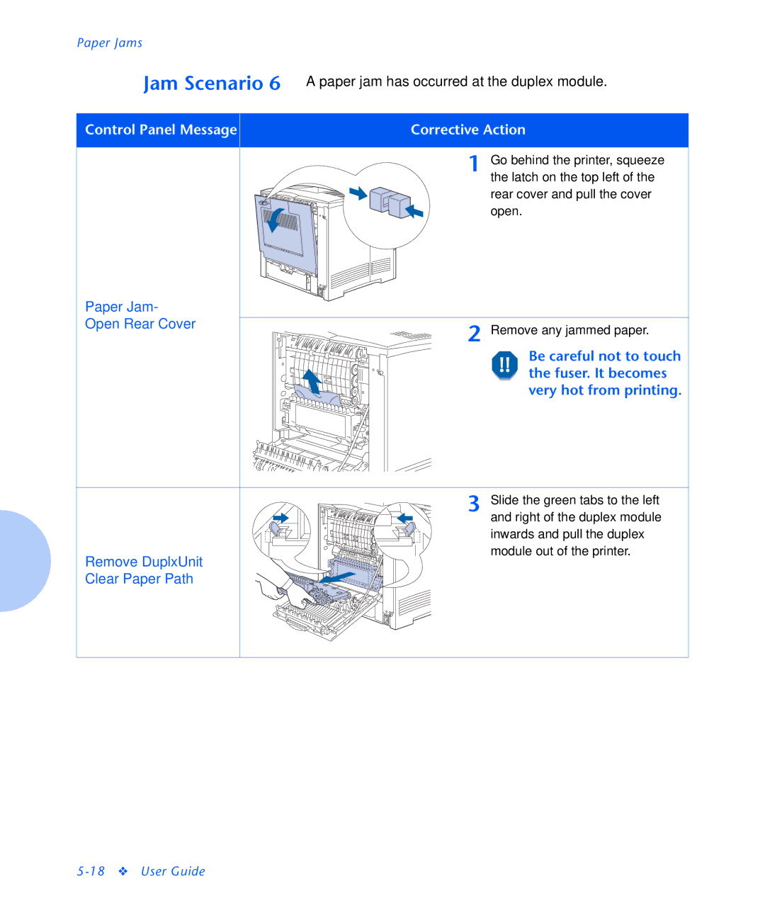 Xerox N2125 manual Paper Jam Open Rear Cover 