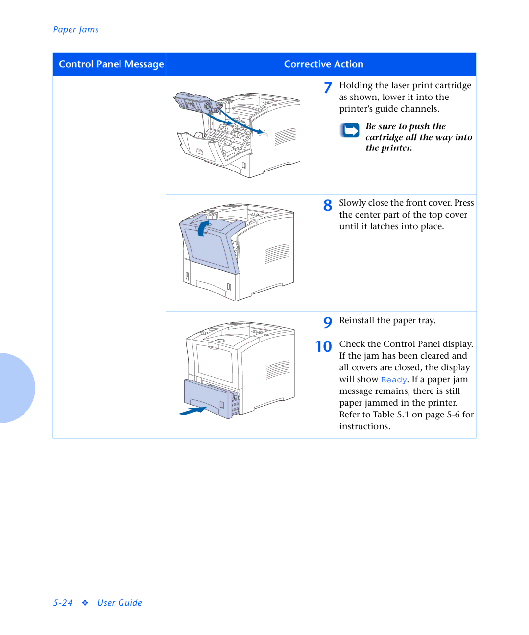 Xerox N2125 manual Be sure to push the cartridge all the way into the printer 