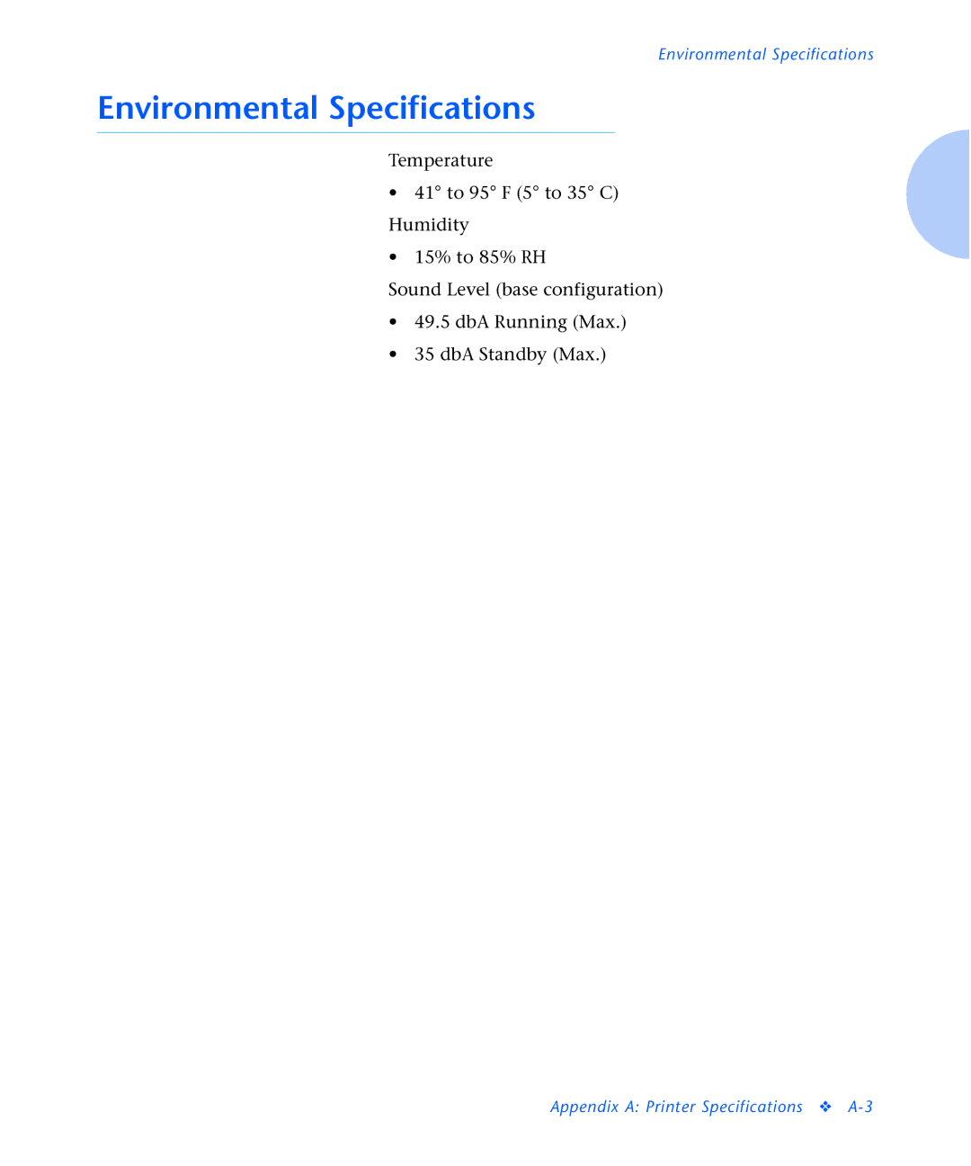 Xerox N2125 manual Environmental Specifications 