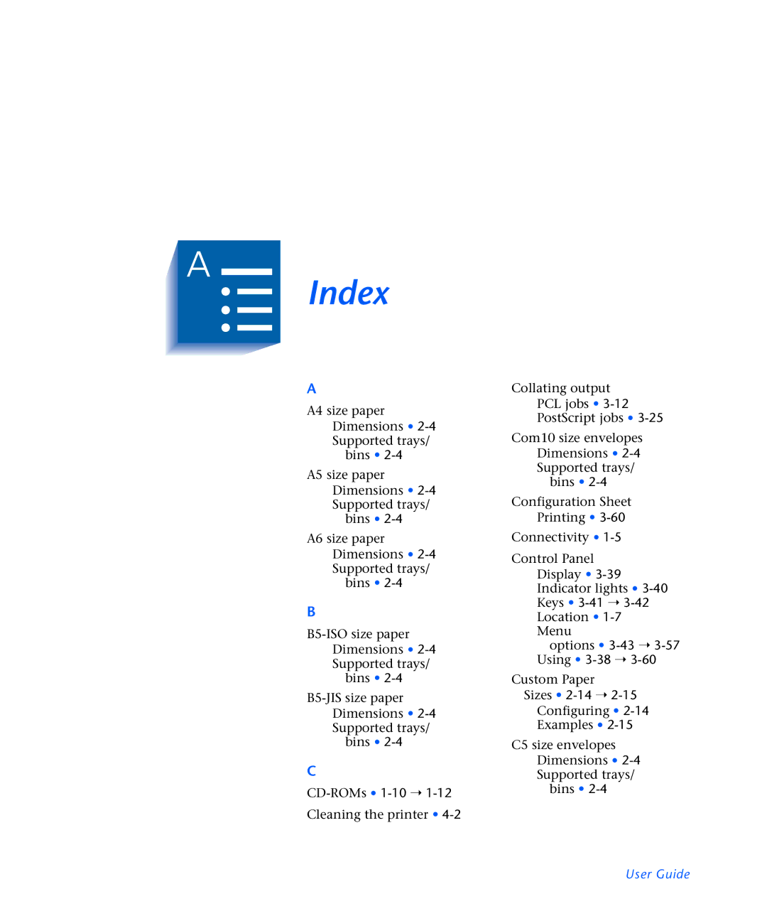 Xerox N2125 manual Index 