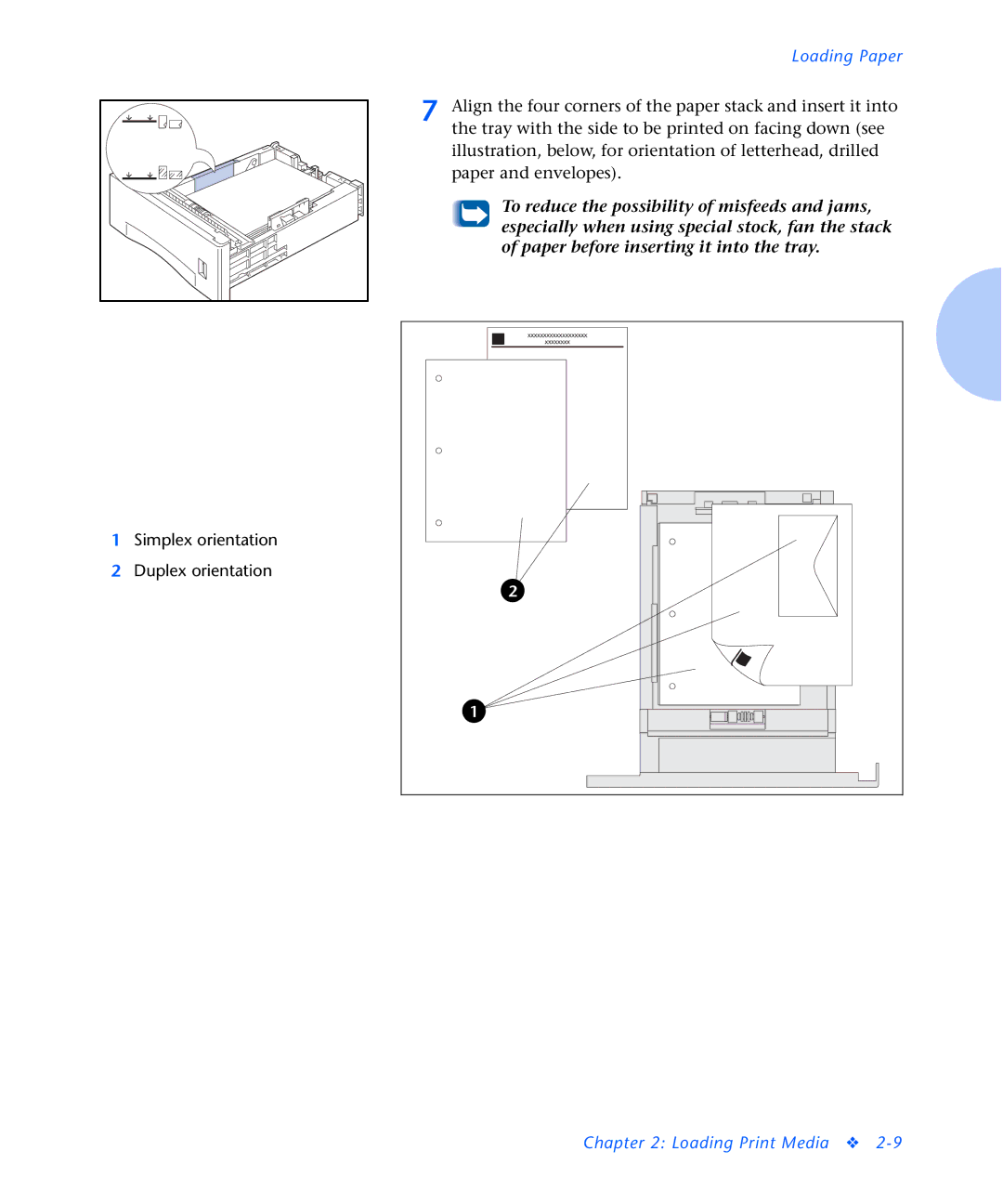 Xerox N2125 manual Simplex orientation Duplex orientation 