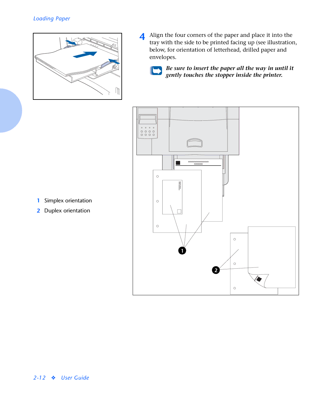 Xerox N2125 manual Simplex orientation Duplex orientation 