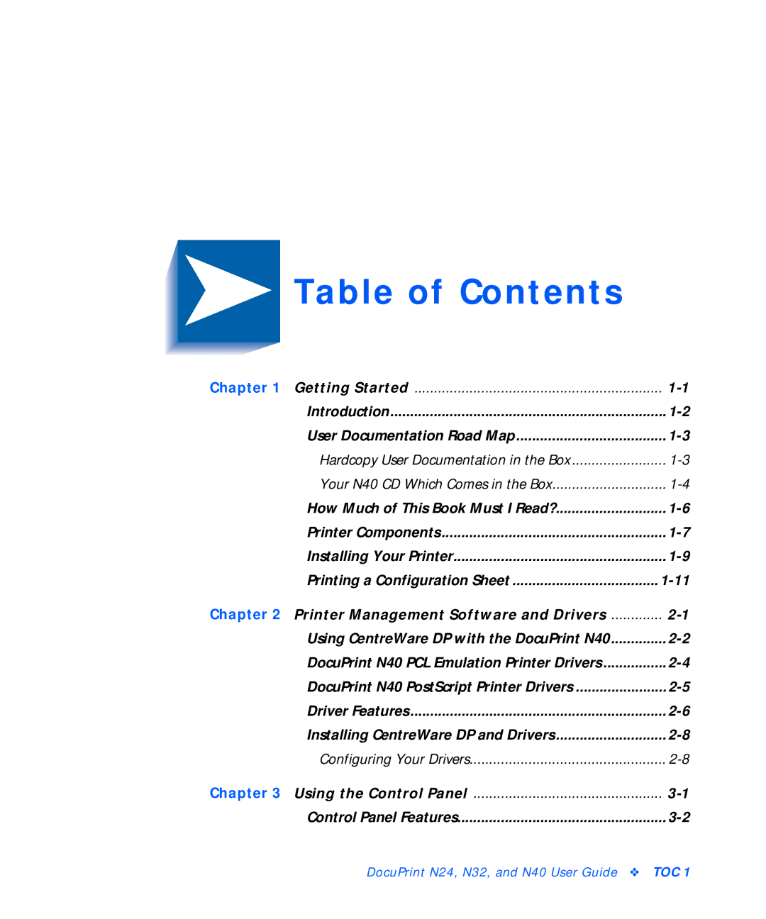 Xerox N24, N32, N40 manual Table of Contents 