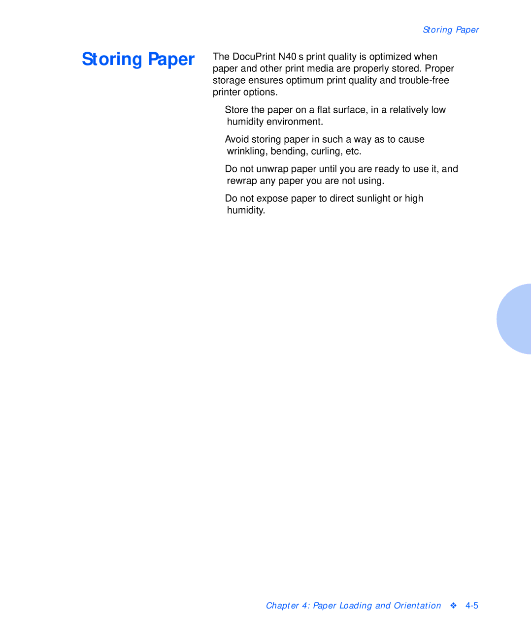 Xerox N32, N24, N40 manual Storing Paper 