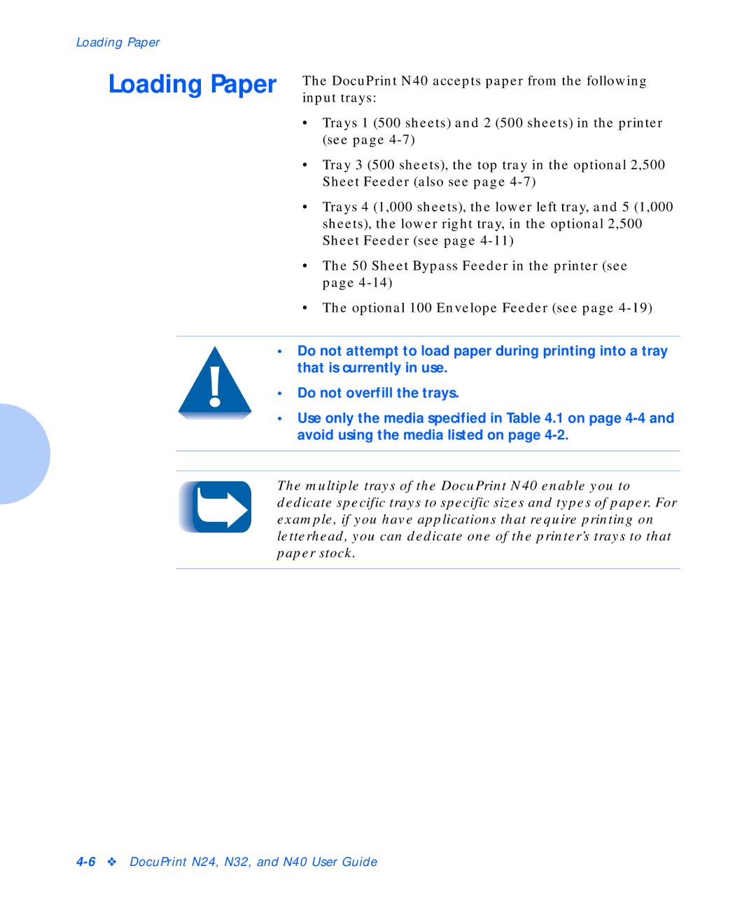 Xerox N40, N24, N32 manual Loading Paper 