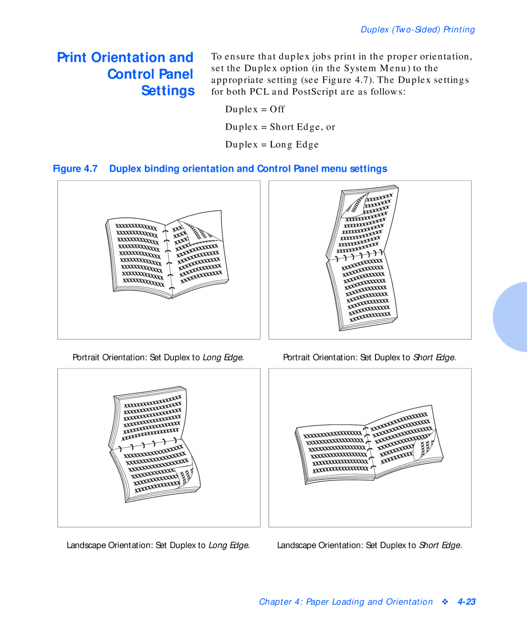 Xerox N32, N24, N40 manual Print Orientation Control Panel Settings 