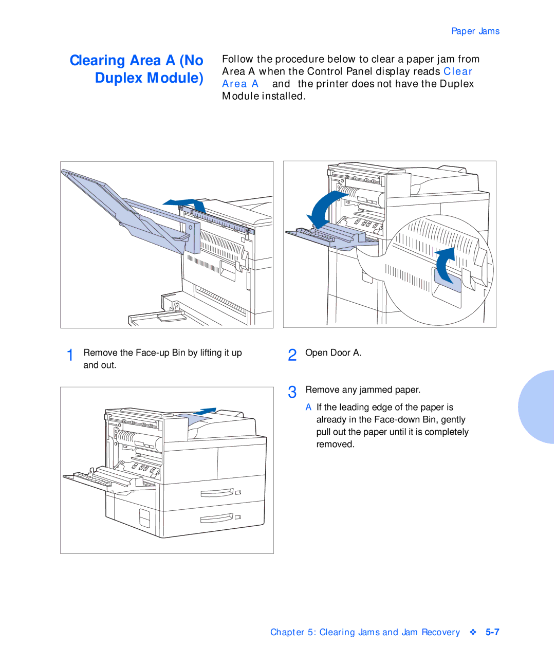 Xerox N24, N32, N40 manual Clearing Area a No Duplex Module 