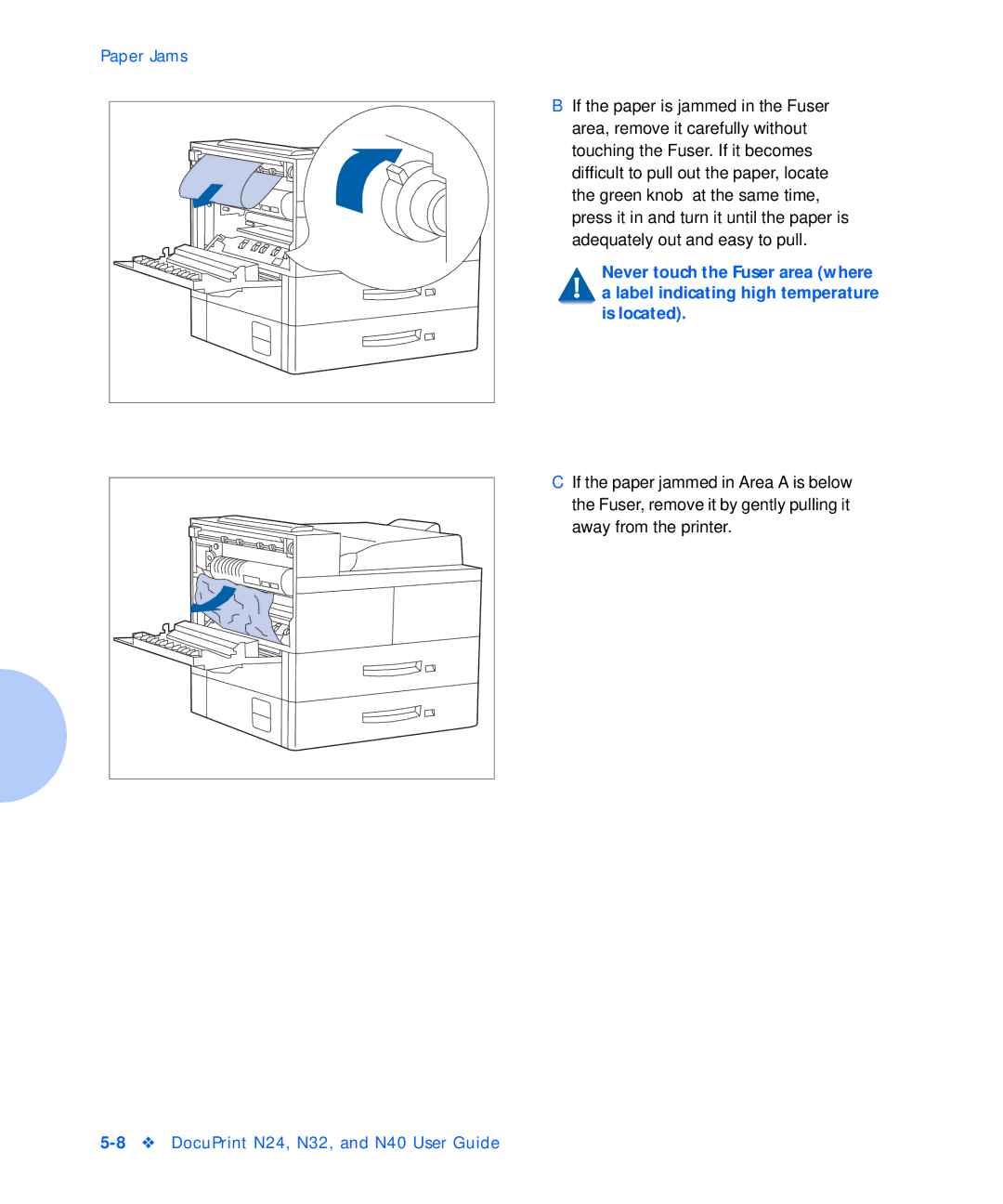 Xerox N32, N24, N40 manual Paper Jams 