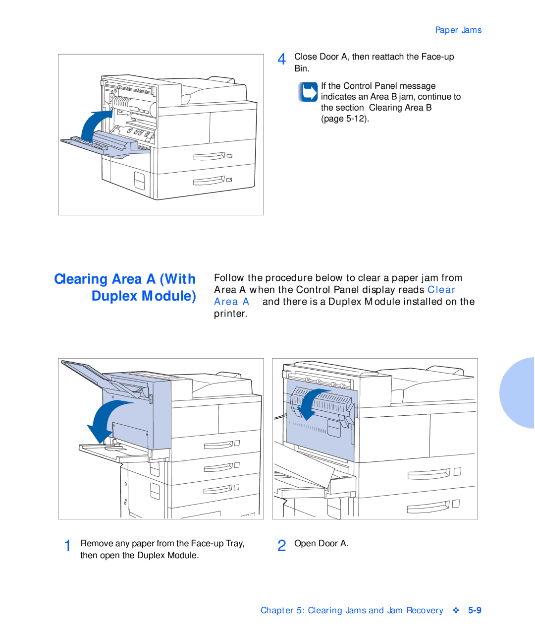 Xerox N40, N24, N32 manual Clearing Area a With Duplex Module 