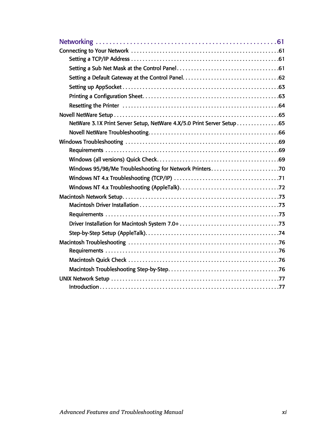 Xerox N4525 manual Advanced Features and Troubleshooting Manual 