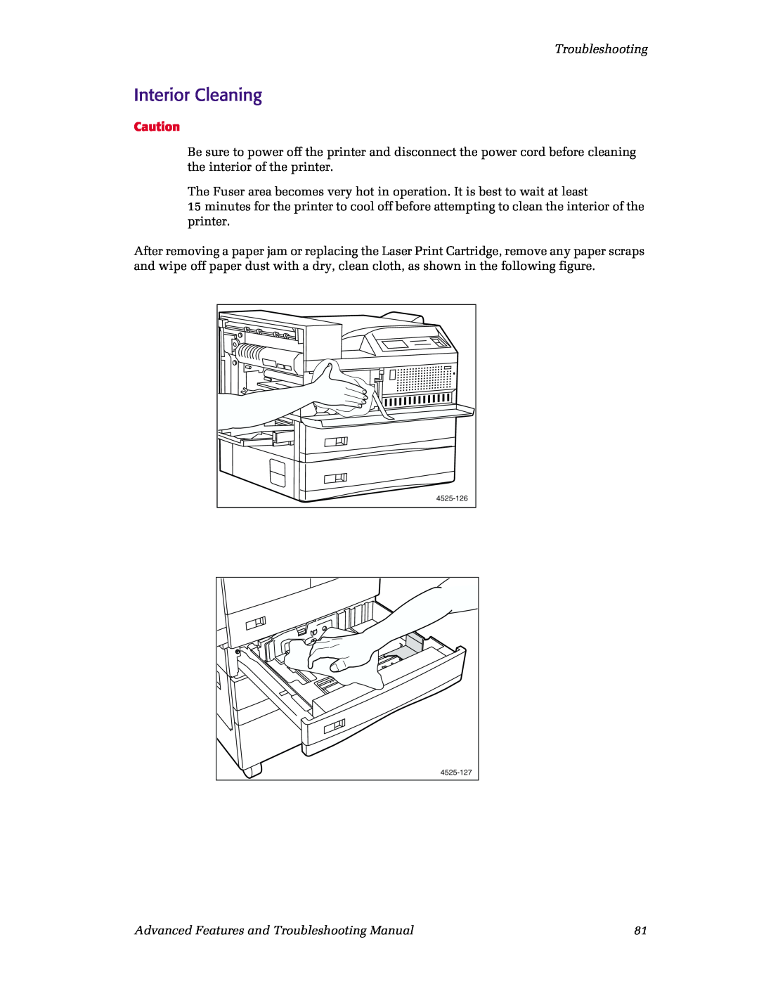 Xerox N4525 manual Interior Cleaning, Advanced Features and Troubleshooting Manual 