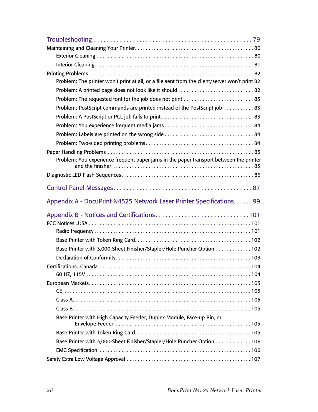 Xerox N4525 manual Troubleshooting 