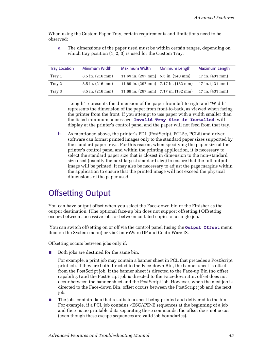 Xerox N4525 manual Offsetting Output 