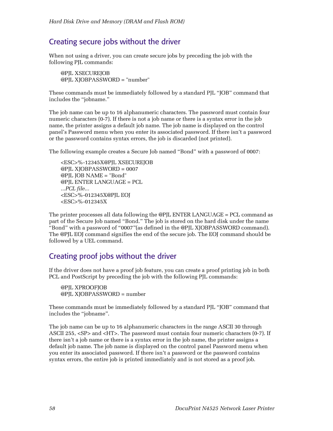 Xerox N4525 manual Creating secure jobs without the driver, Creating proof jobs without the driver 