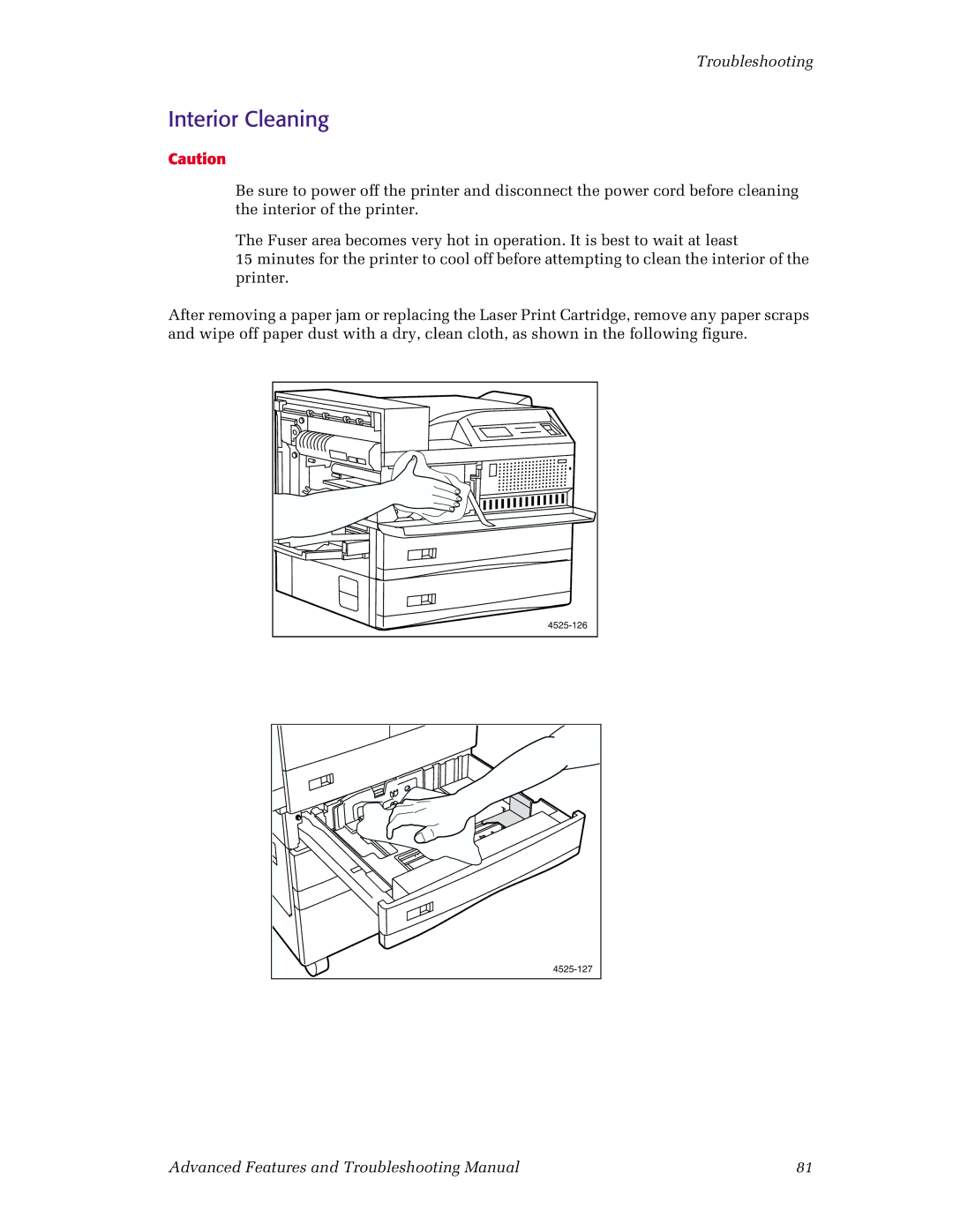 Xerox N4525 manual Interior Cleaning 