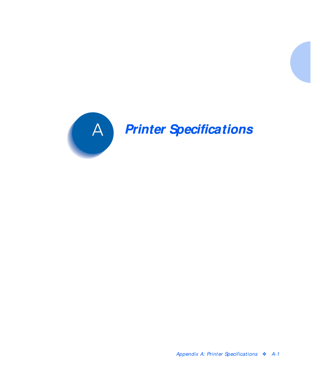 Xerox NC20 manual Appendix A Printer Specifications A-1 