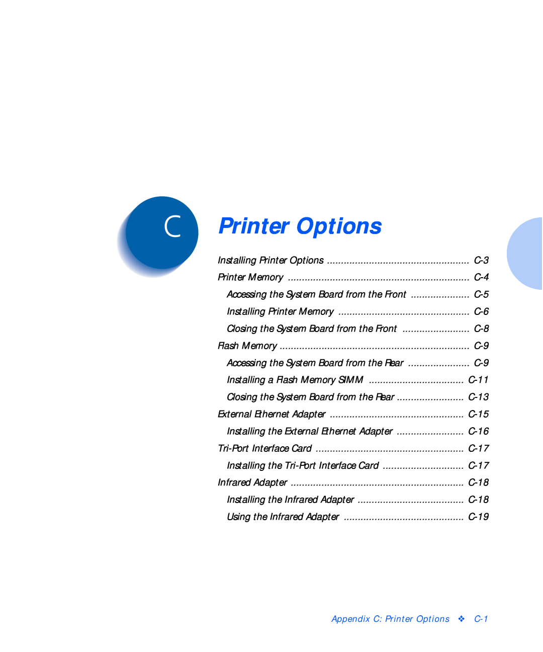Xerox NC20 manual Printer Options 