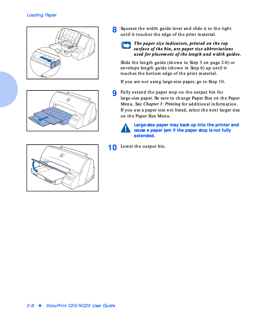 Xerox manual Loading Paper, If you are not using large-size paper, go to Step, DocuPrint C20/NC20 User Guide 