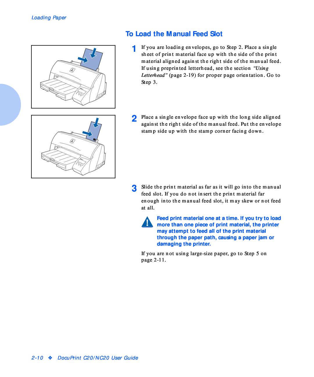 Xerox manual To Load the Manual Feed Slot, Loading Paper, DocuPrint C20/NC20 User Guide 