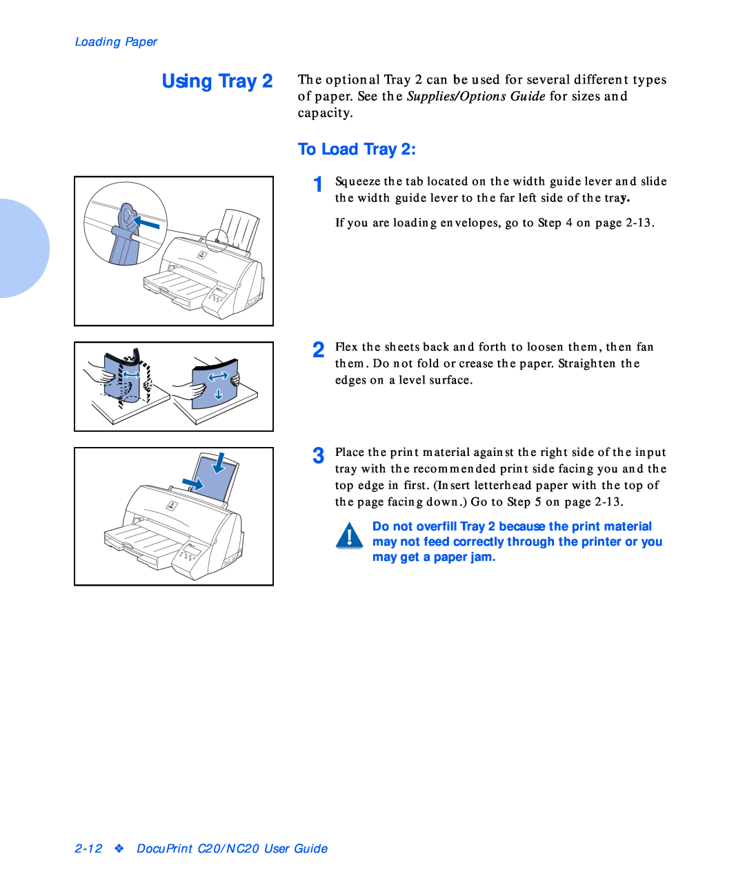 Xerox manual To Load Tray, capacity, Loading Paper, DocuPrint C20/NC20 User Guide 