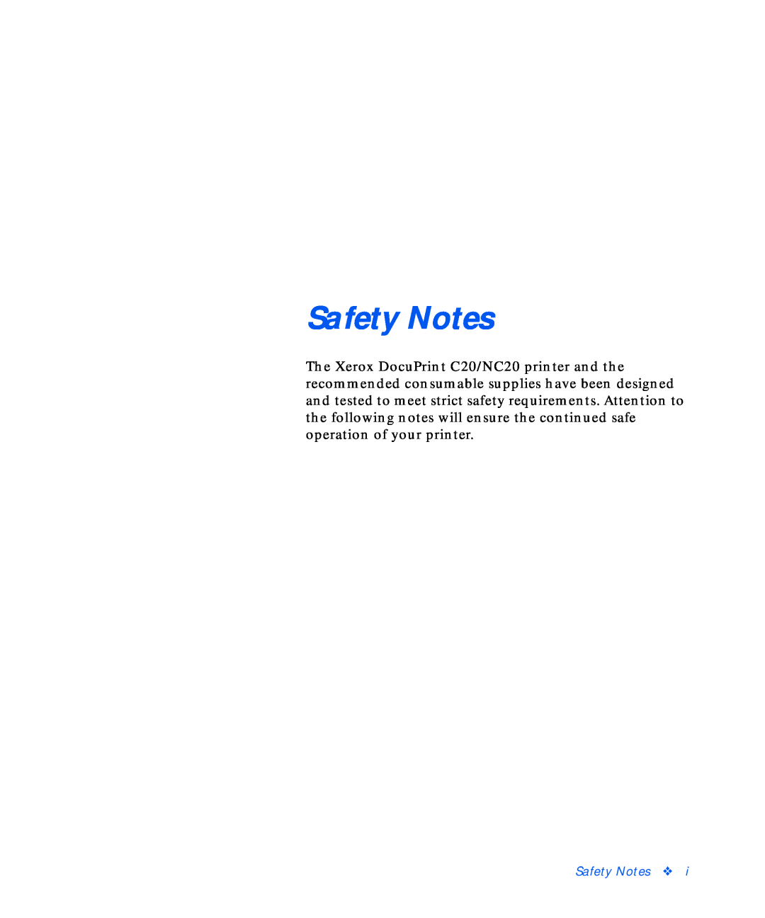 Xerox NC20 manual Safety Notes 