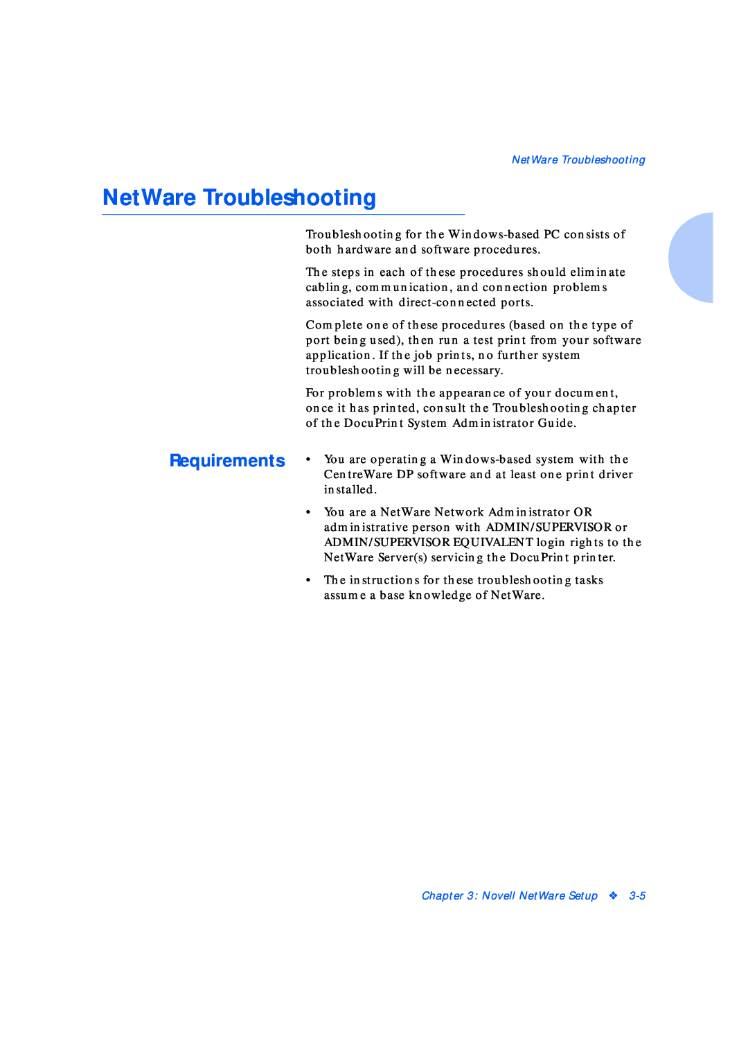 Xerox Network Laser Printers manual NetWare Troubleshooting 