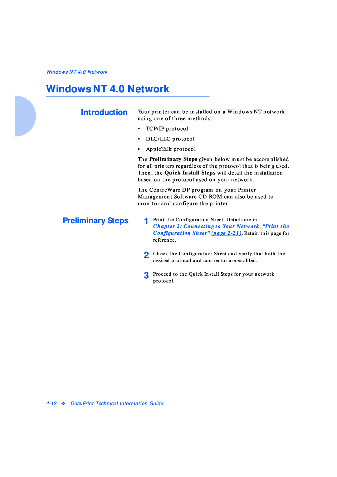 Xerox Network Laser Printers manual Windows NT 4.0 Network, Introduction Preliminary Steps 