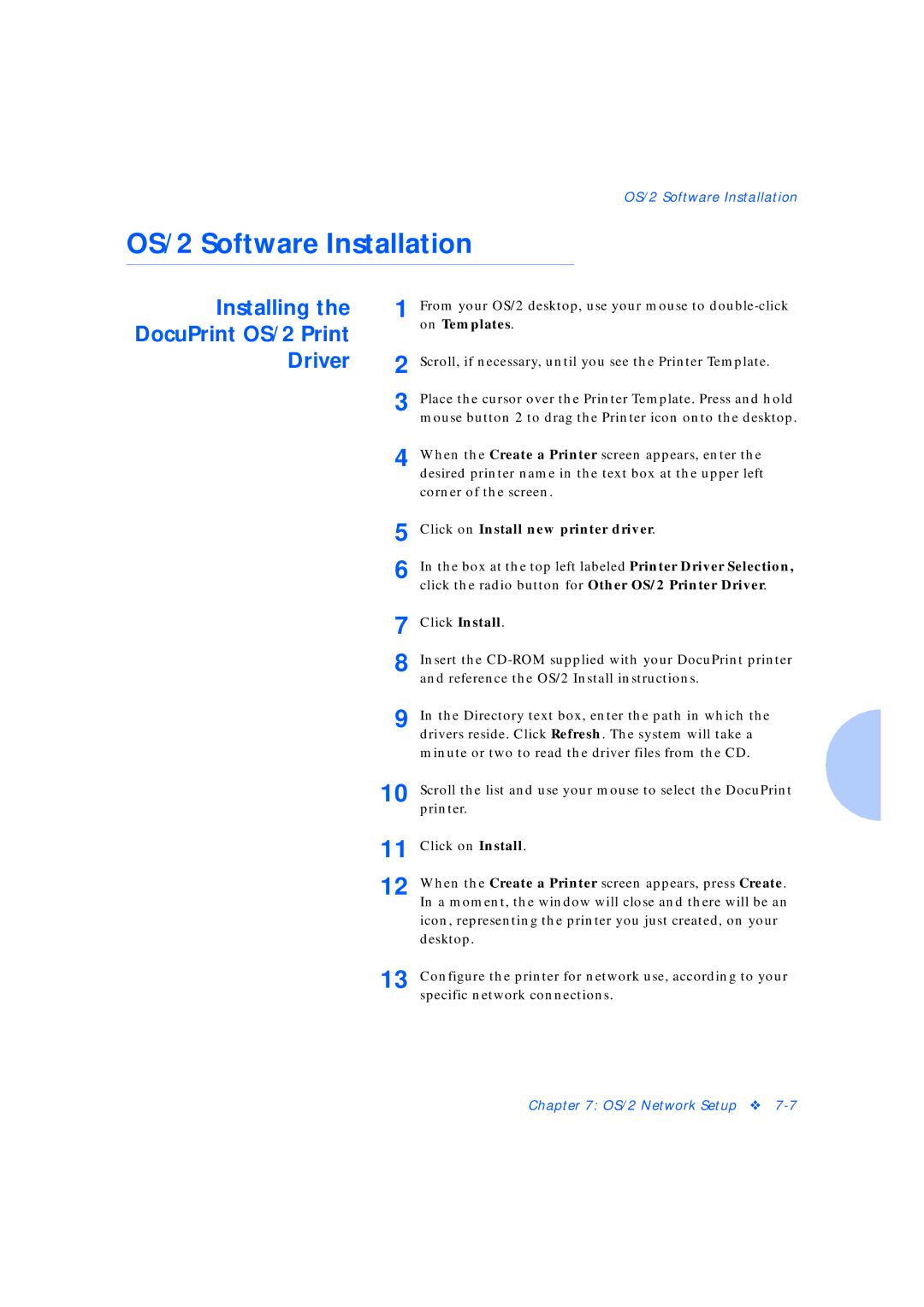 Xerox Network Laser Printers manual OS/2 Software Installation, Installing DocuPrint OS/2 Print Driver, On Templates 