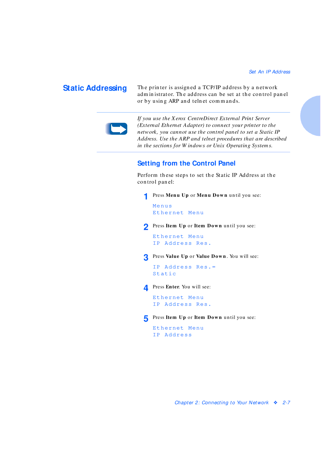 Xerox Network Laser Printers manual Setting from the Control Panel 