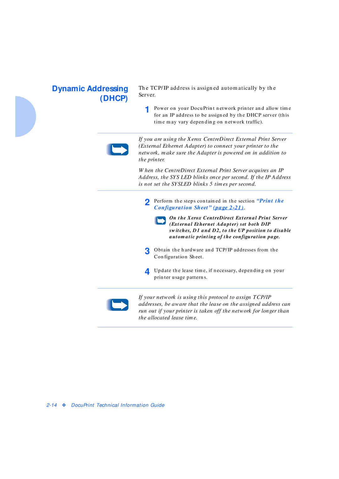 Xerox Network Laser Printers manual Dynamic Addressing Dhcp 