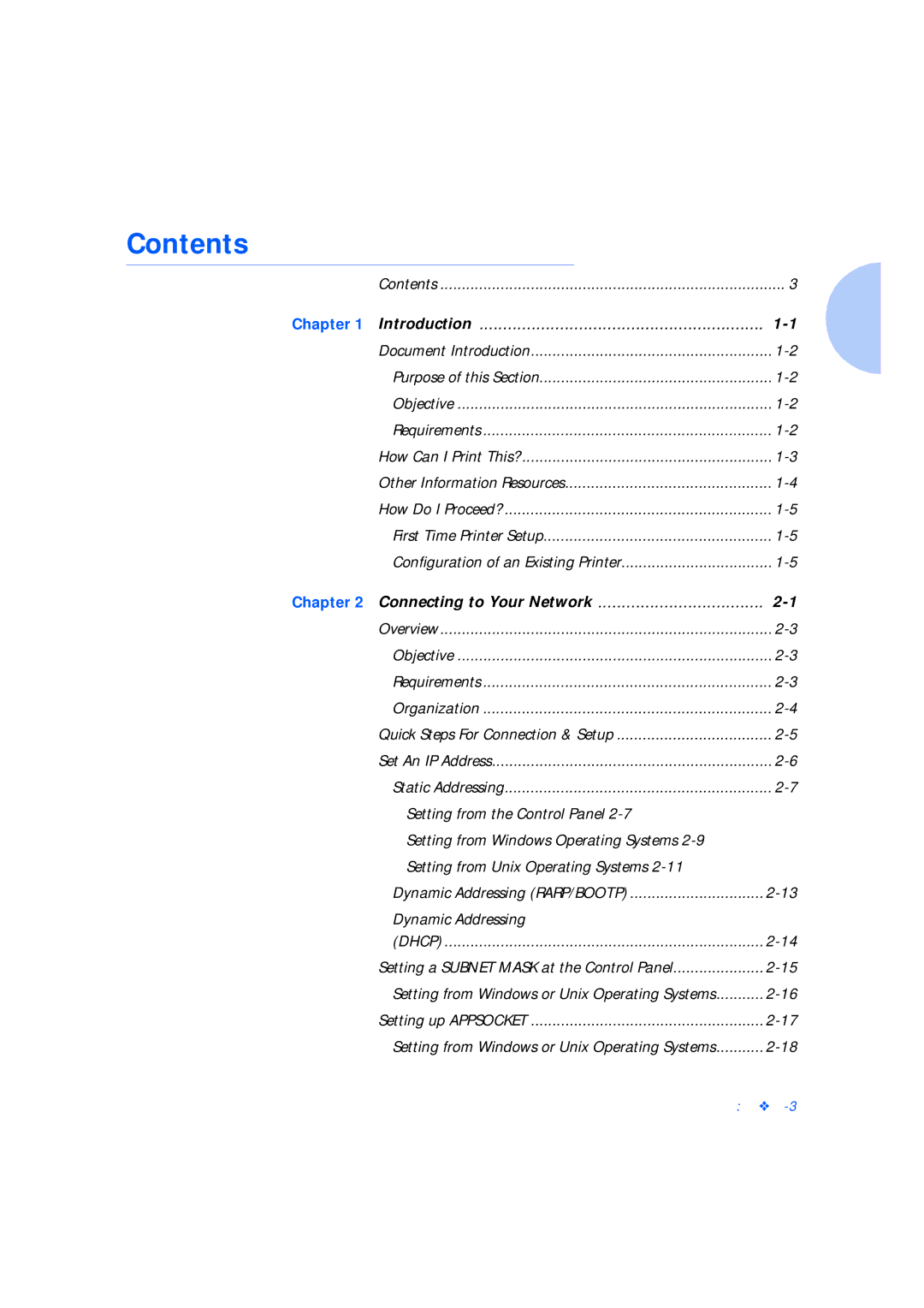 Xerox Network Laser Printers manual Contents 