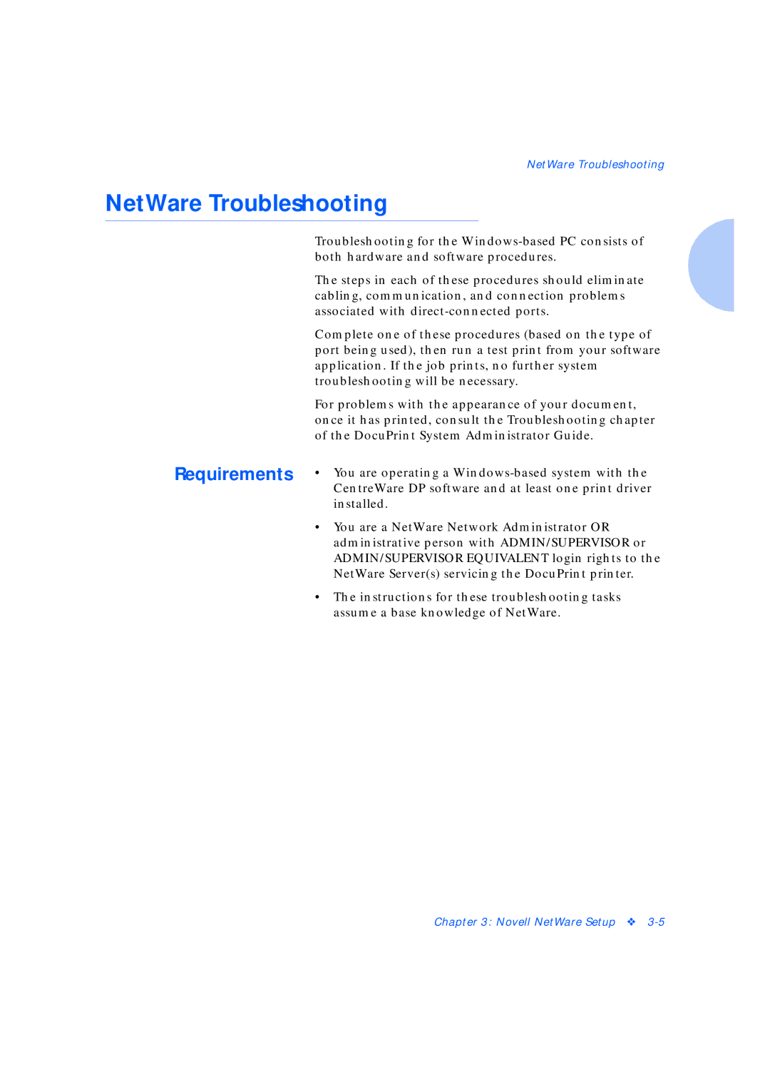 Xerox Network Laser Printers manual NetWare Troubleshooting 