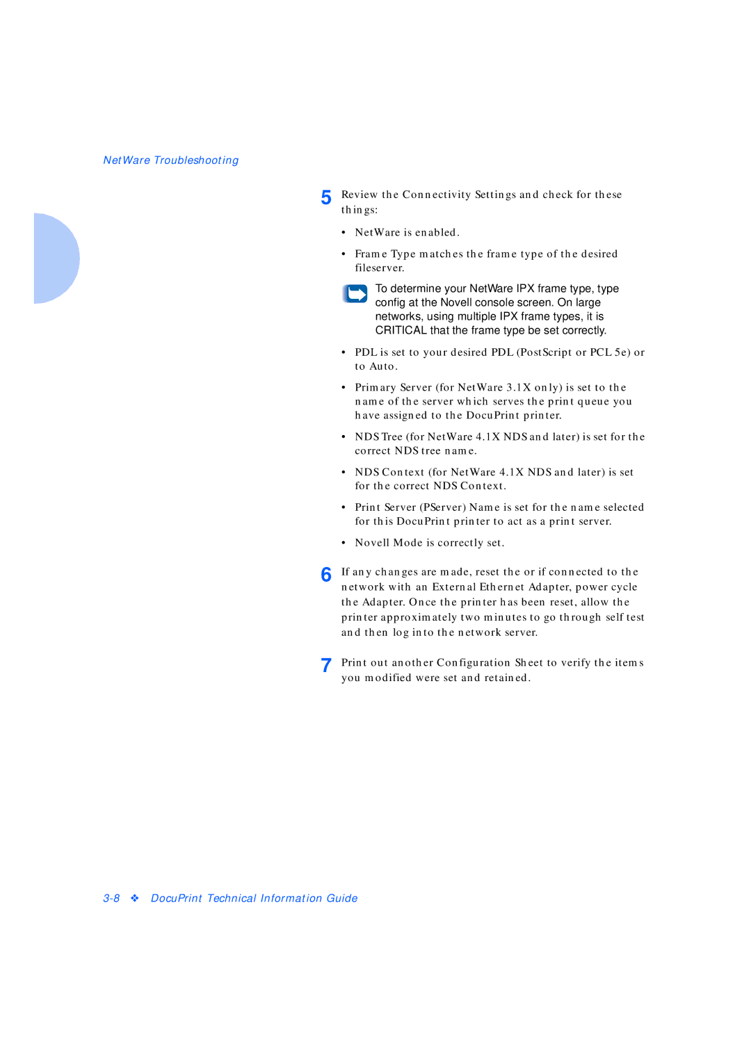 Xerox Network Laser Printers manual NetWare Troubleshooting 