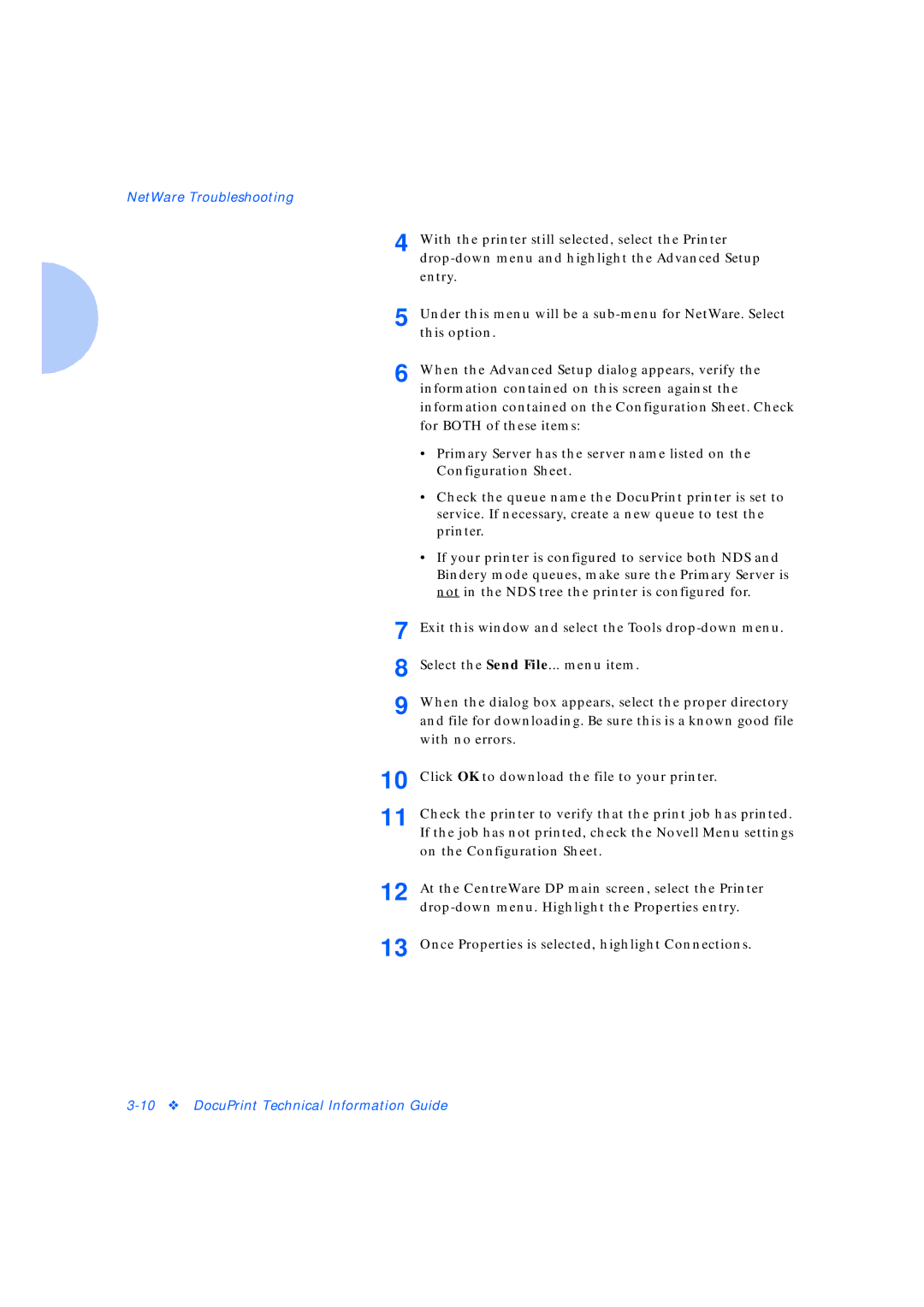 Xerox Network Laser Printers manual NetWare Troubleshooting 