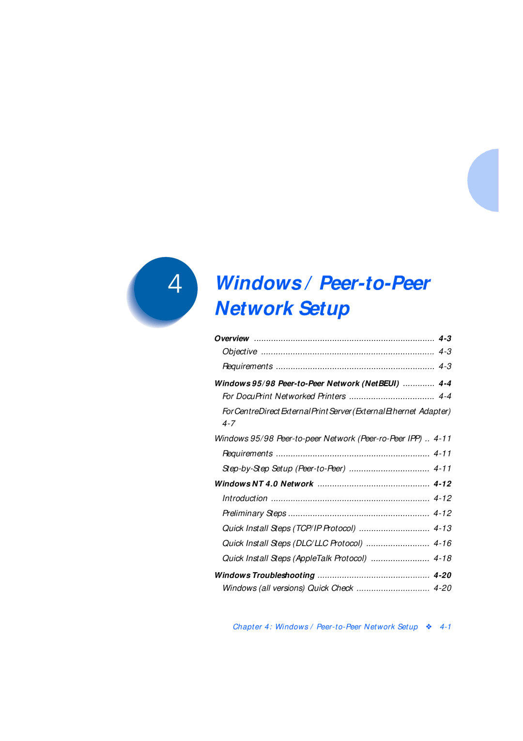 Xerox Network Laser Printers manual Windows / Peer-to-PeerNetwork Setup 