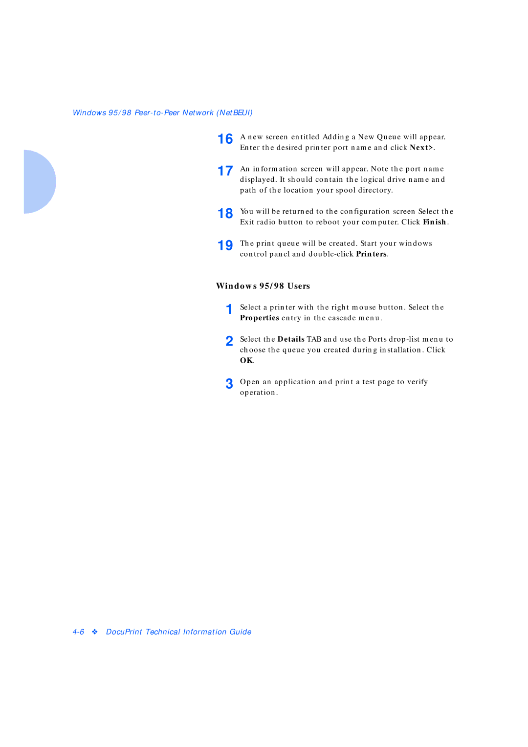 Xerox Network Laser Printers manual Windows 95/98 Users 