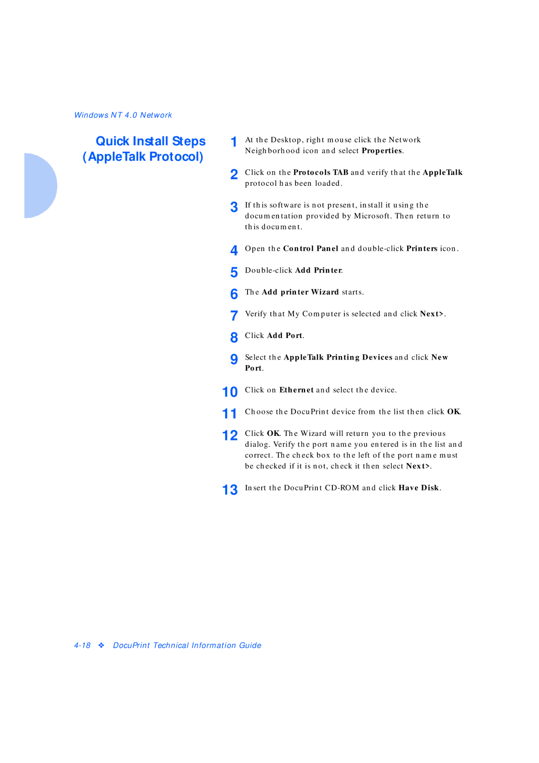 Xerox Network Laser Printers manual AppleTalk Protocol, Select the AppleTalk Printing Devices and click New, Port 