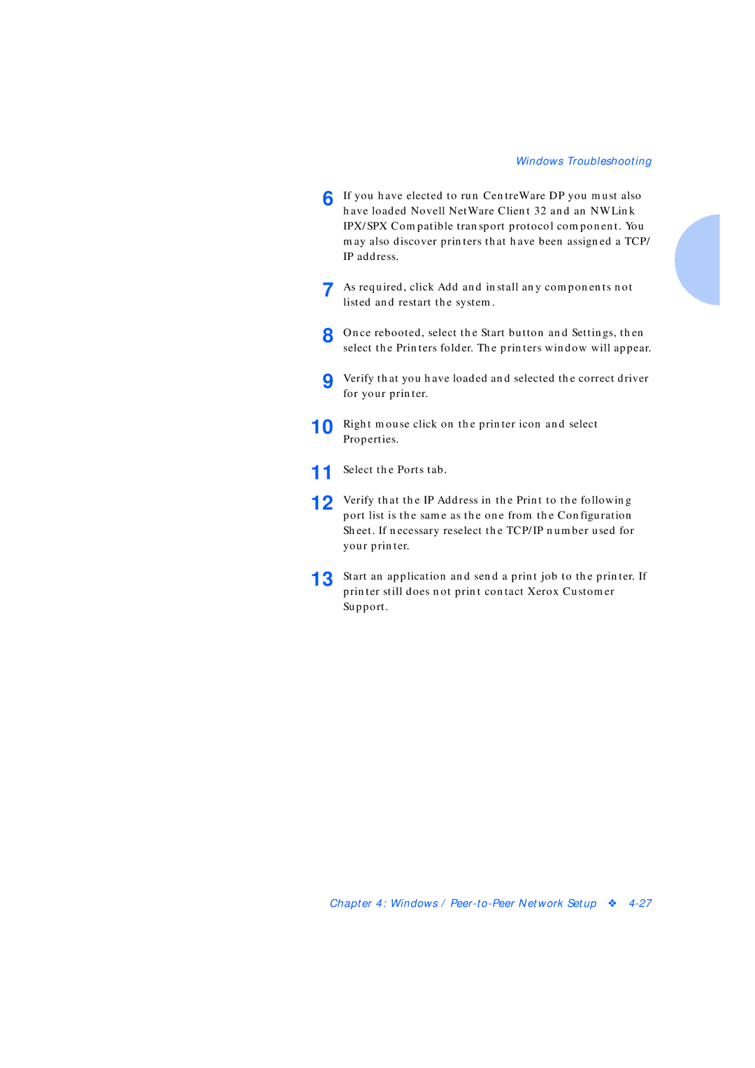 Xerox Network Laser Printers manual Windows Troubleshooting 