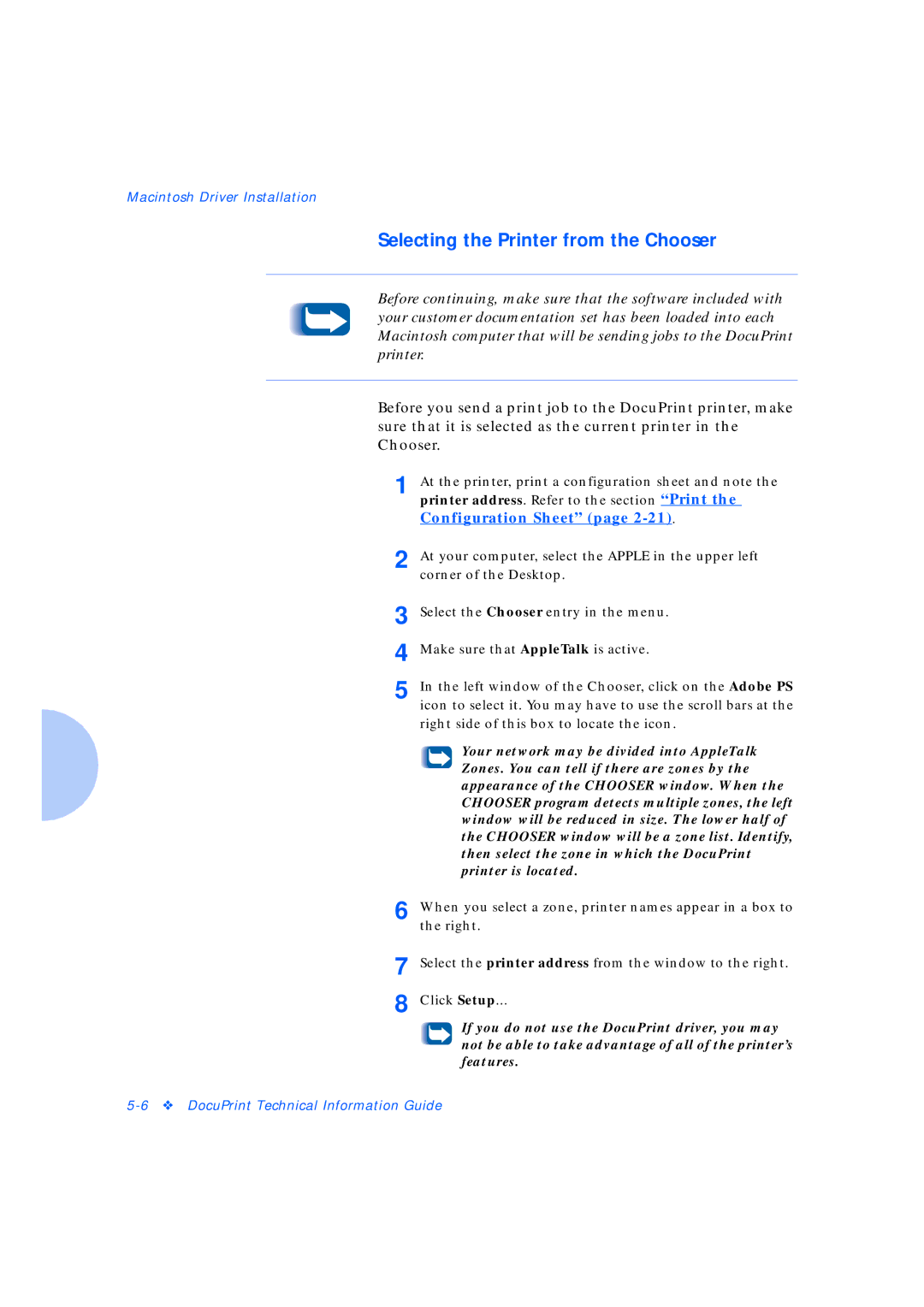 Xerox Network Laser Printers manual Selecting the Printer from the Chooser, Configuration Sheet 